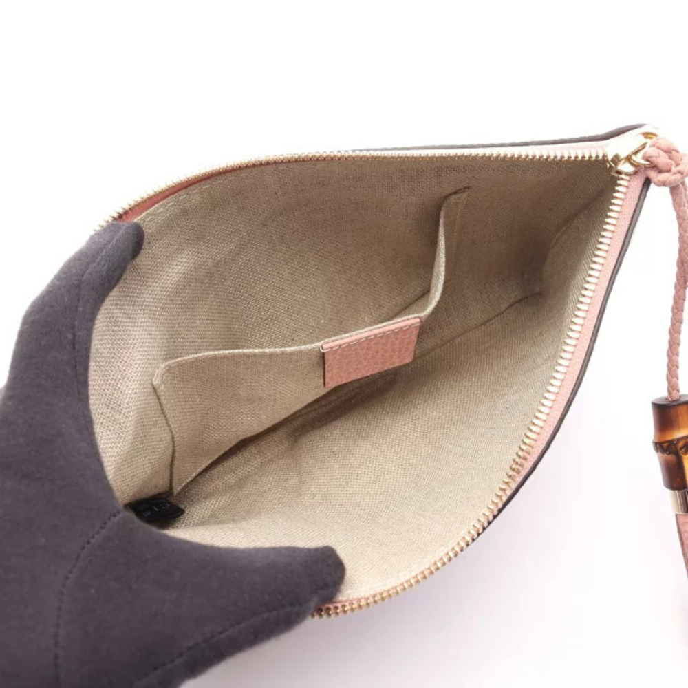 Gucci Shoulder Leather Bag 2way Clutch Pink Bamboo - Picture 3 of 5